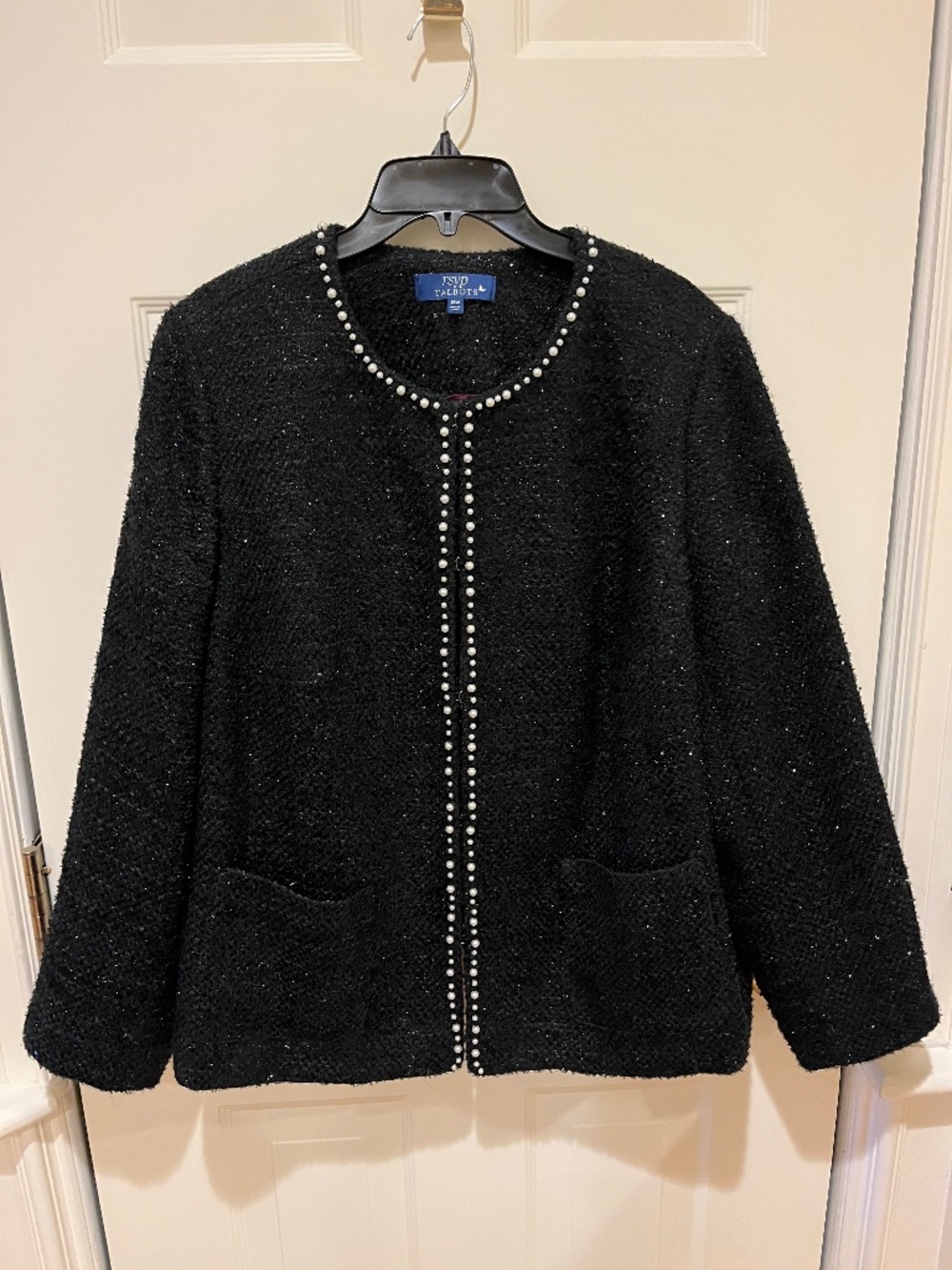 Talbots Black Plus Size Jacket with Pearl Trim
